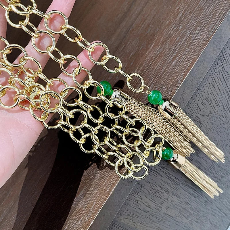 Retro Hollow Out Chain Belt With Metal Tassels for Women
