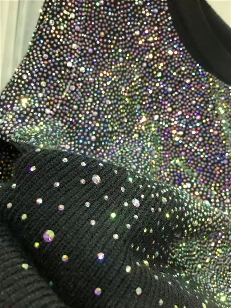 Luxury Blingbling Diamonds Autumn Winter Sim Black Sweaters Women's Long Sleeve High Street Y2K Knitted Pullover Clothes