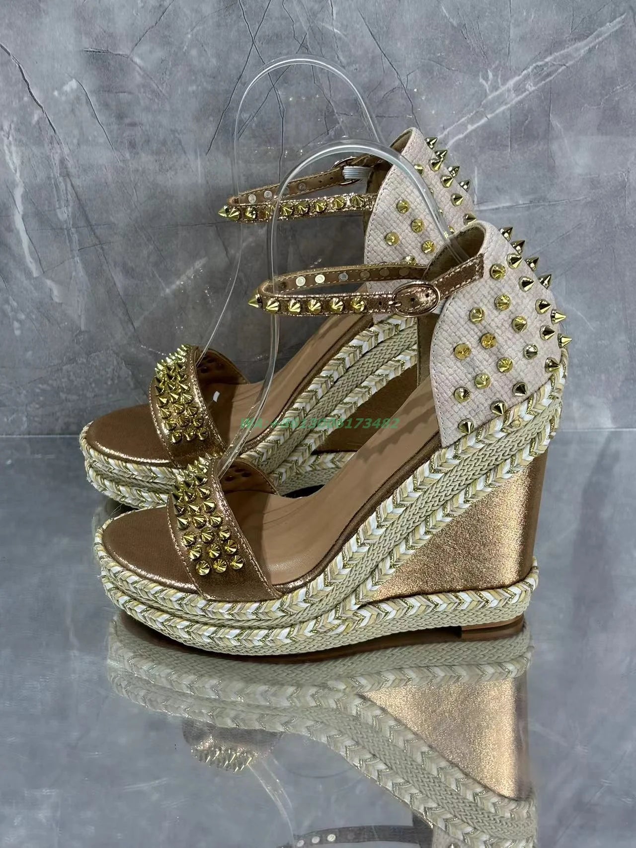 Open Toe Metallic Buckle Platform Wedge Sandals For Women