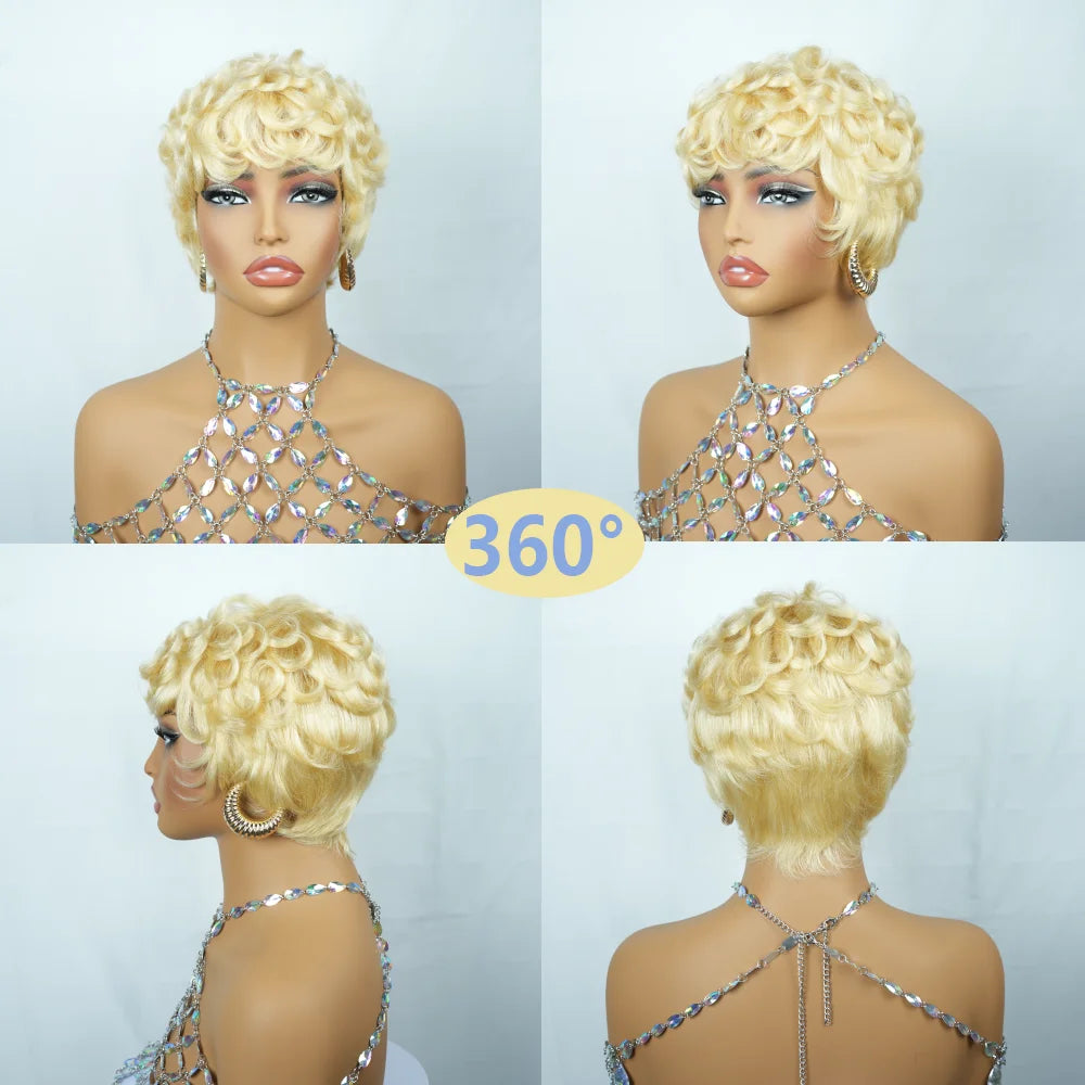 Soft Layered Pixie Cut Bob With Bangs Human Hair Wig For Women