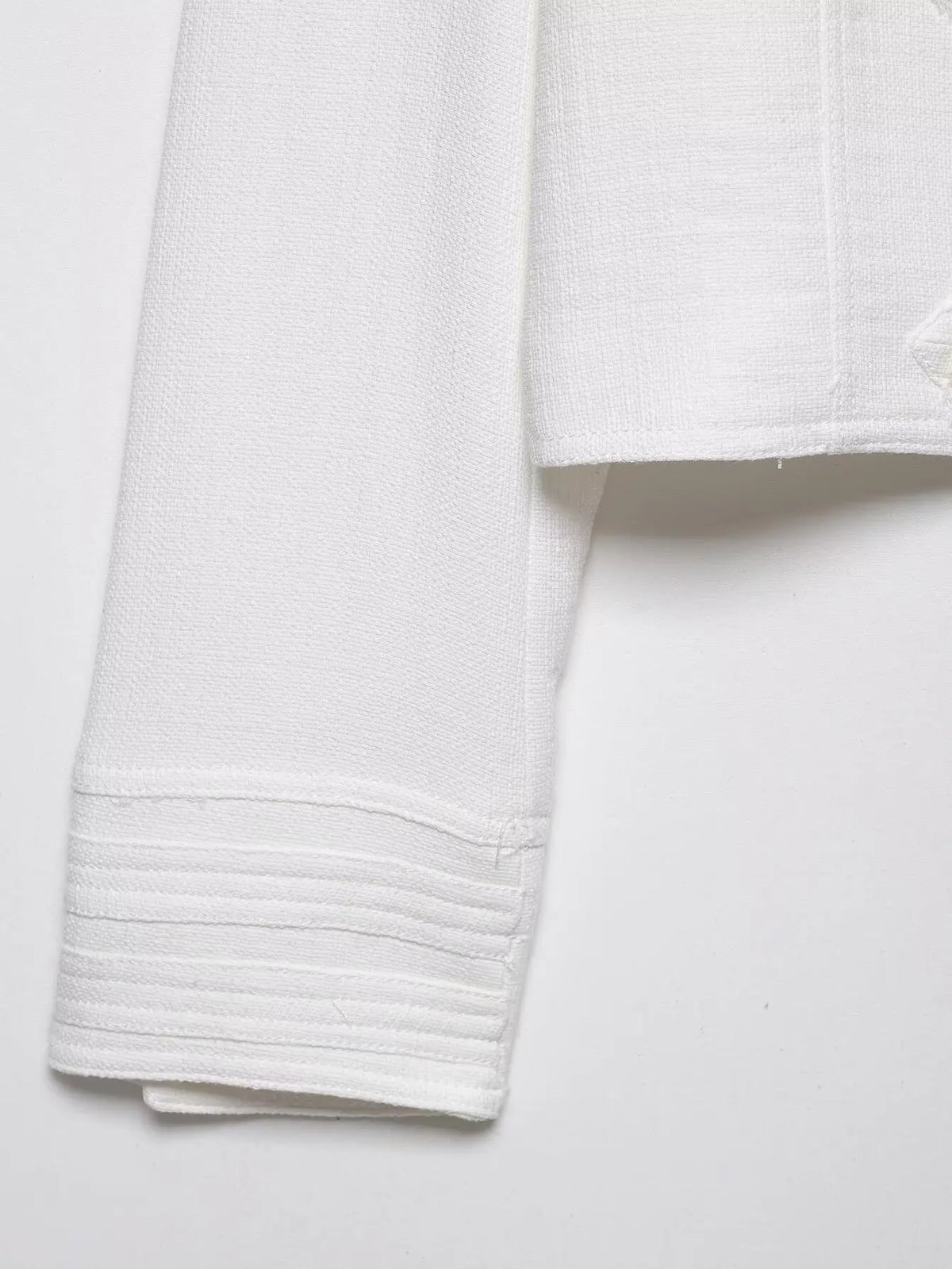 White Tweed Cropped Jacket With Gold Buttons for Women