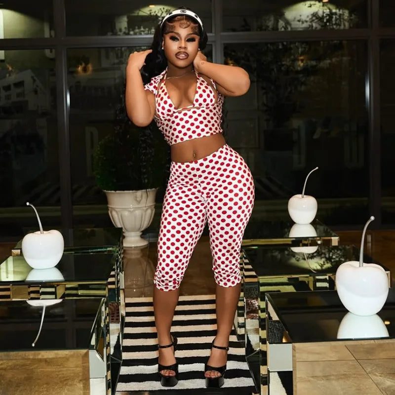 Dot Print Sexy Sling Tank Tracksuit Sets for Women