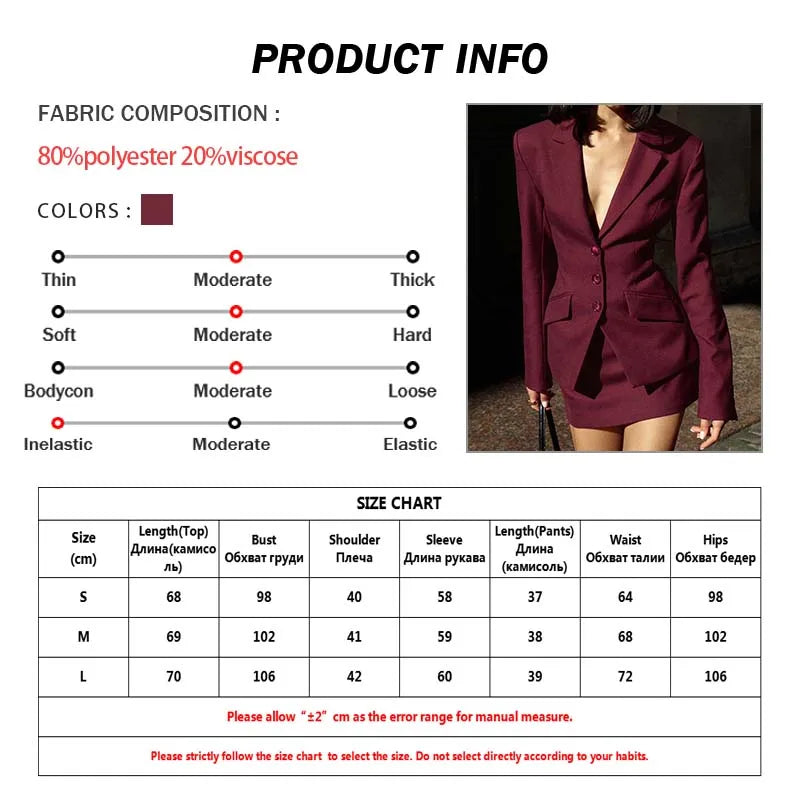 Oymimi Fashion Wine Red Two Piece Set For Women Elegant Long Sleeve Single Breasted Blazers And Slim Simple Mini Skirts Sets