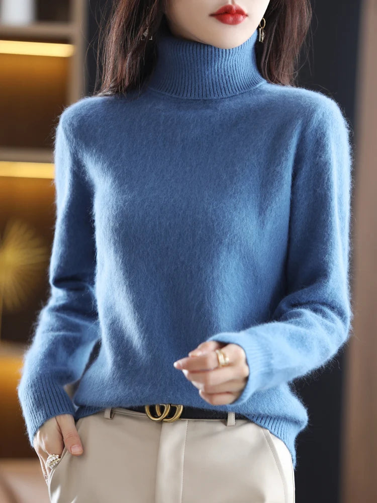 Soft Warm Knit Cashmere Turtleneck Sweater for Women