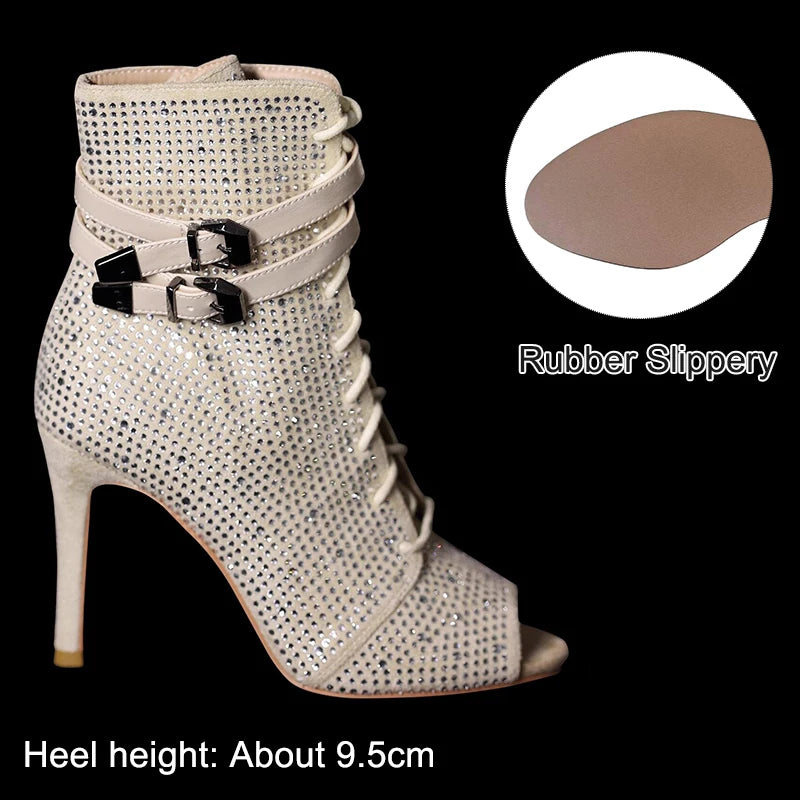 Peep Toe Ankle Stiletto Latin Dance Heels for Women