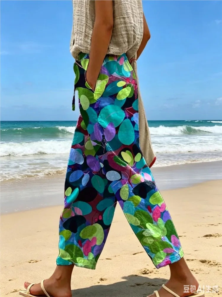 Elegant Printed Loose Ankle-Length Casual Pants for Women