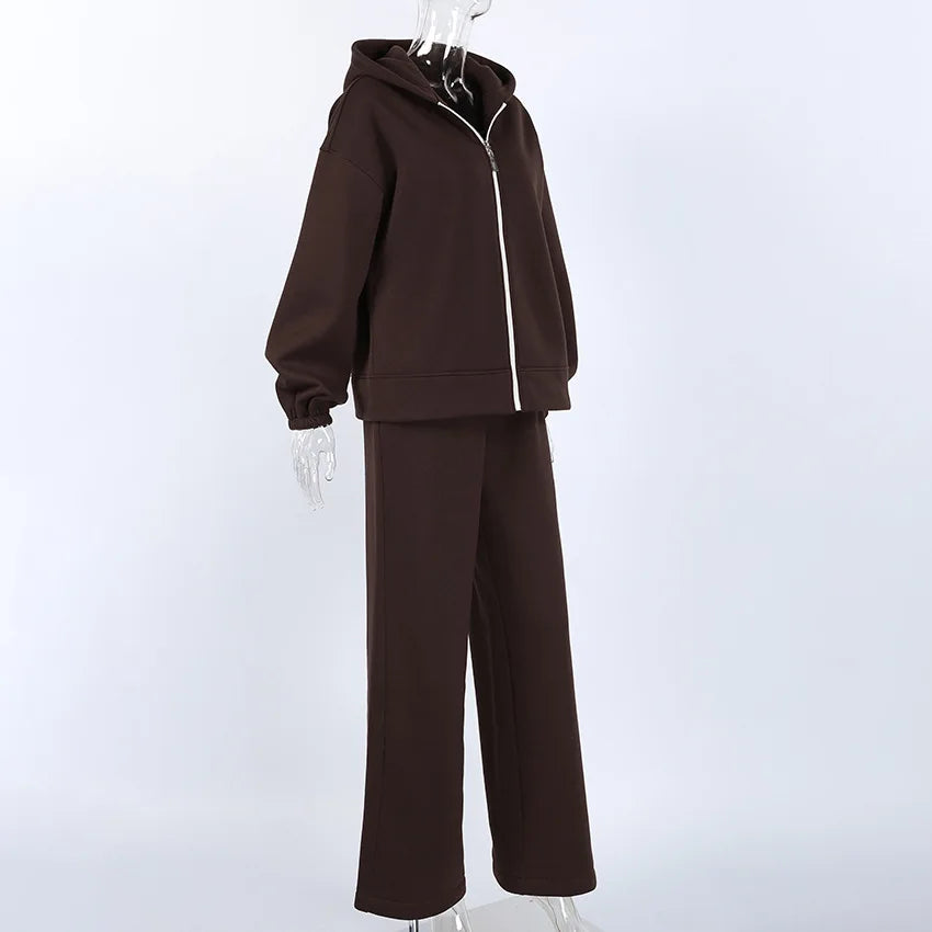 Hooded Loose Two Piece Top and Pants Set for Women