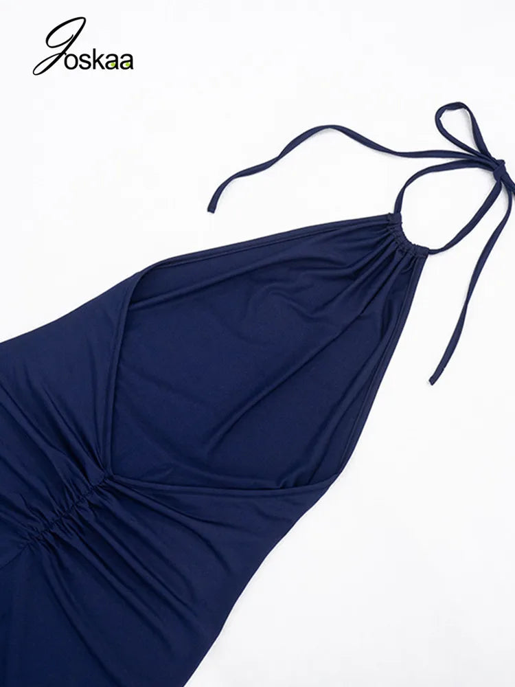 Backless Ruched Halter Neck Capri Jumpsuit for Women