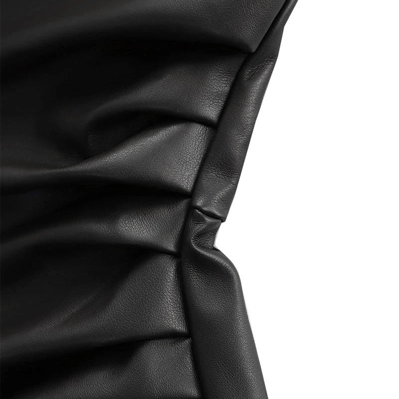 Summer New Women's Dresses Sexy Black PU Leather Mini Elegant Bodycon Club Birthday Party Dress Female Fashion Dresses Clothing