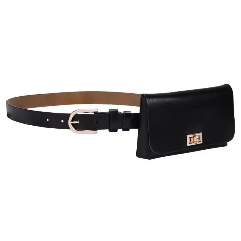 Adjustable Leather Waist Belt Bag With Phone Pocket for Women