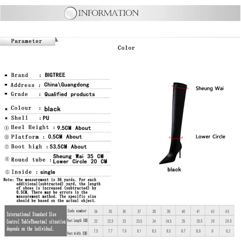 Black Leather Stiletto Over The Knee Boots for Women