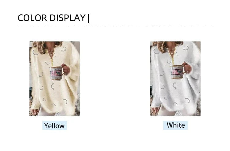 Women's V Neck Long Sleeve Sweater Casual Loose Fit Pullover Sexy Zipper Warm Knit Printed 2024 Fashion Trend for Women