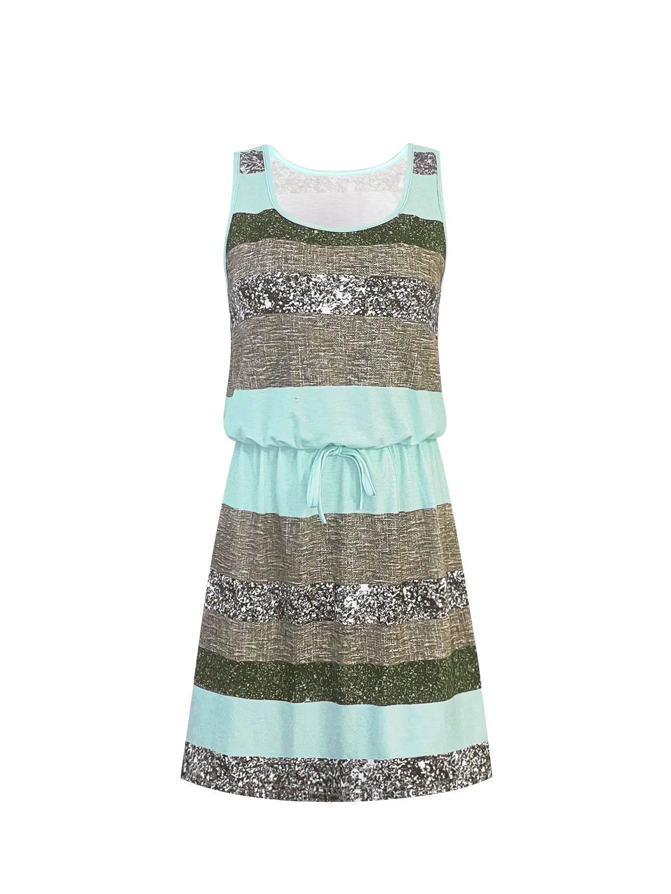 Casual Striped Round Neck Sleeveless Mini Dress for Women