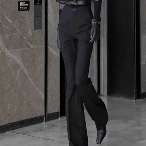Trendy Faux Leather Blazer And Flared Pants Set For Women