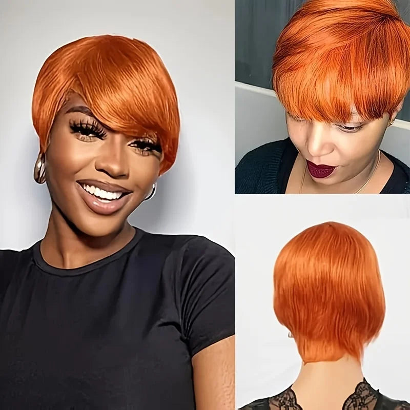 Pixie Cut Wig with Bangs Brazilian Remy Human Hair Natural Black Short Bob Style Full Machine Made wig
