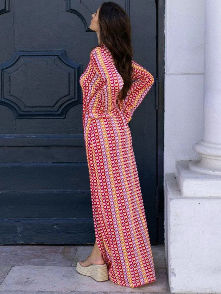 Sexy Backless Flare Sleeve Lace Knit Cut Out Party Beach Maxi Dress 2025 Summer Women Vacation Beachwear Swimsuit Cover Up A2815