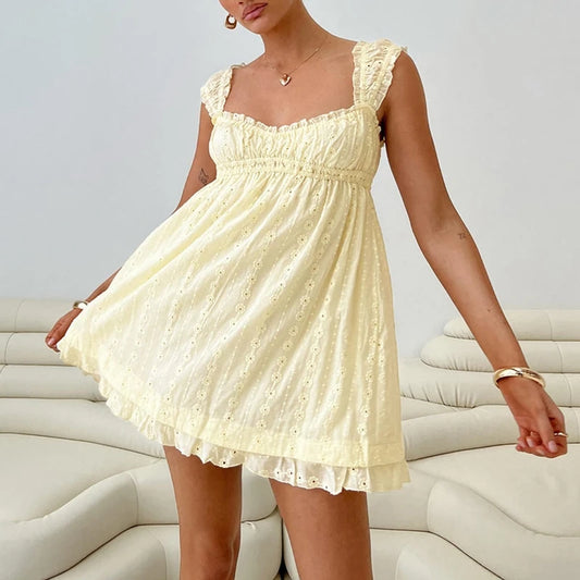 Backless Jacquard Eyelet Babydoll Dress