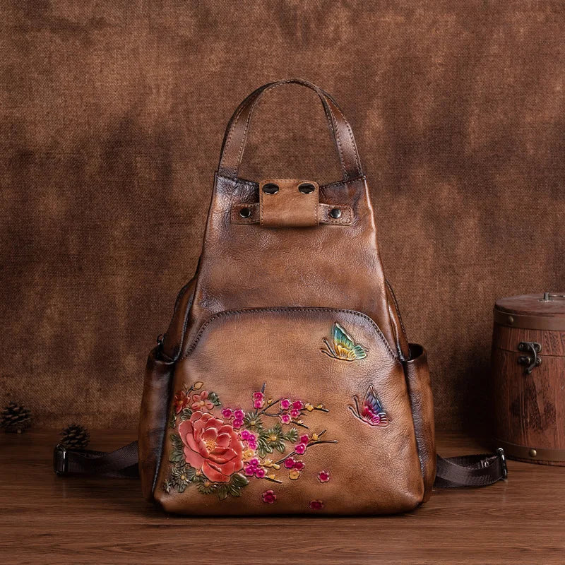 Genuine Leather Embossed Vintage Shoulder Bag for Women