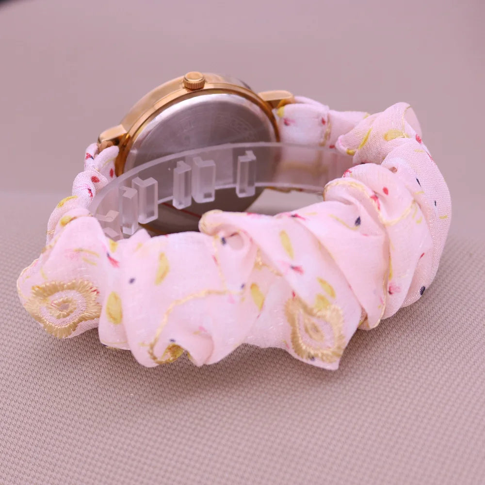 Rose Flower Japan Quartz Lady Women's Watch Elegant Lattice Fashion Hour Bracelet Elastic Watch Band Girl's Gift Julius No Box
