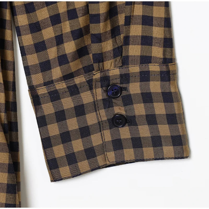 Elegant Plaid Women's Long Dresses Loose Tie Up Bow Laple Full Sleeve A-line Dress For Woman 2026 Spring New Lady Party Robes