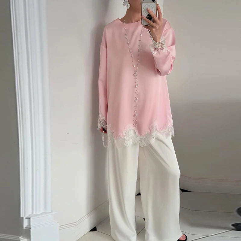 Elegant Lace Patchwork Loose Knee Length Dress for Women
