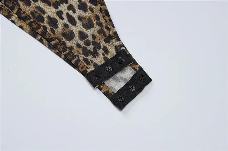 Leopard Mesh Bodysuit And Flare Pants Set for Women