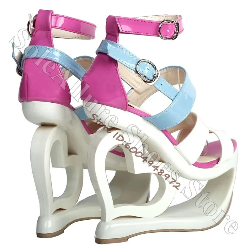 Open Toe Ankle Strap Colorblock Wedge Sandals For Women