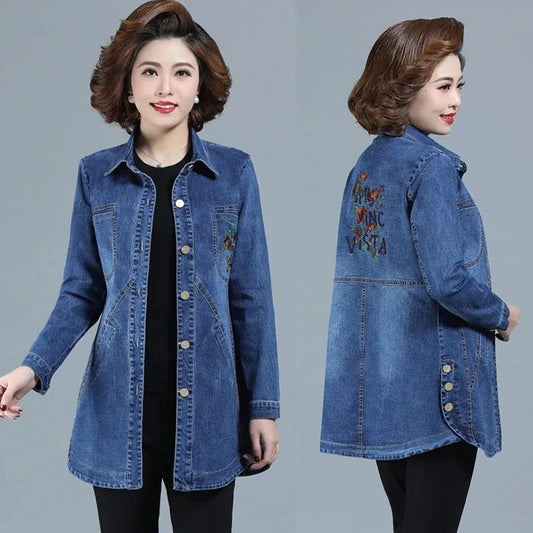 Denim Jacket Women's Spring And Autumn 2023New Korean Heavy Industry Embroidered Windbreaker Slim Mother Thin Denim Jacket