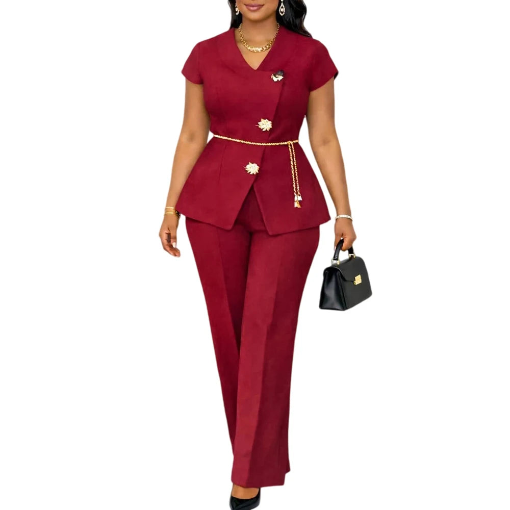 Elegant Formal Two Piece Wide Leg Pant Suit for Women