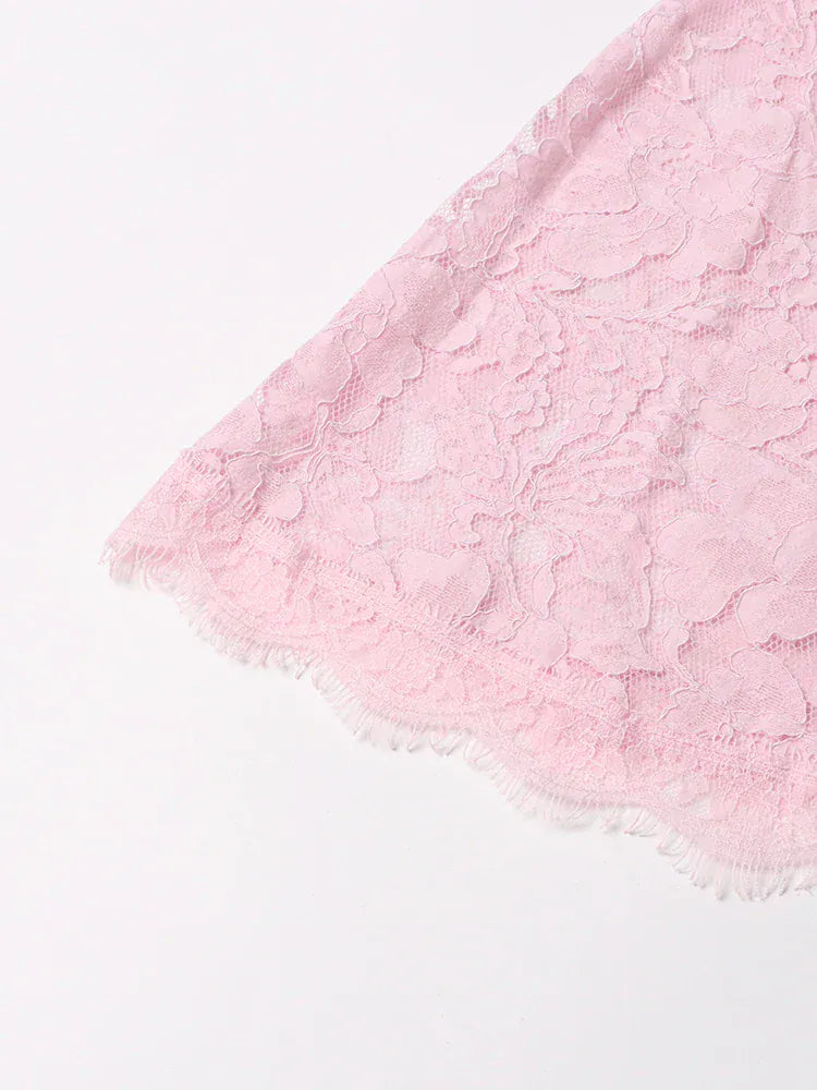 TWOTWINSTYLE Patchwork Lace Slimming Dresses For Women Stand Collar Flare Sleeve High Waist Solid Elegant Dress Female Fashion