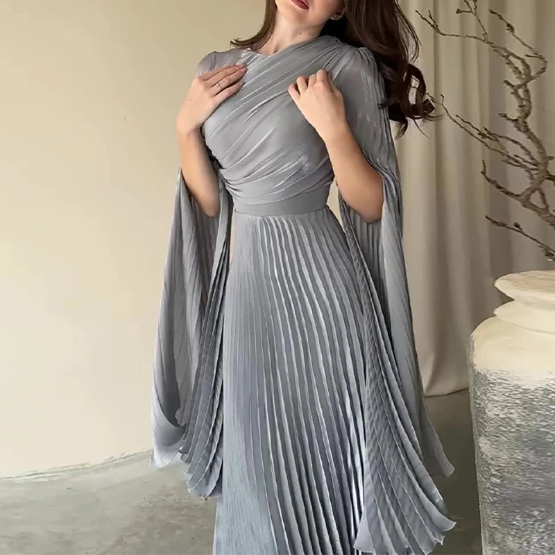 Pleated Solid Color Robe Dress