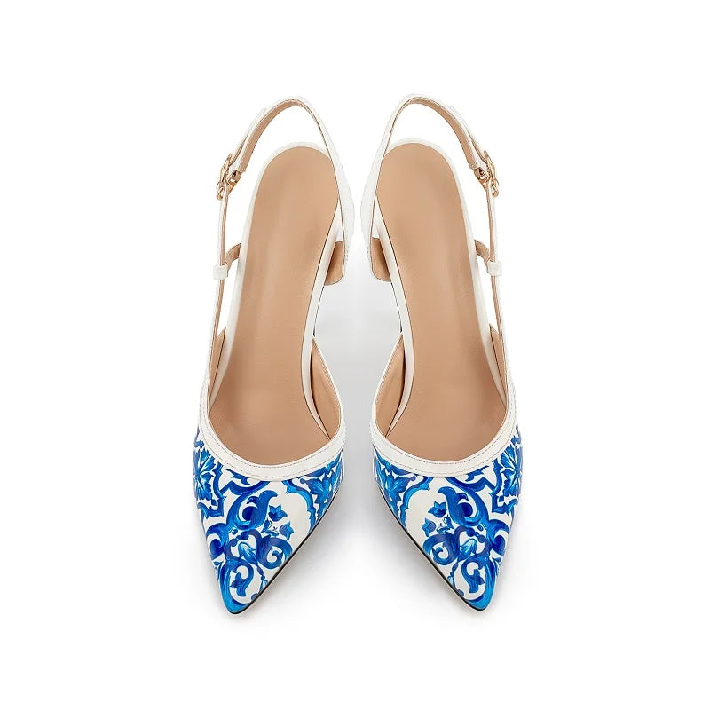 Floral Print Elegant Stiletto Sandals Open Toe for Women