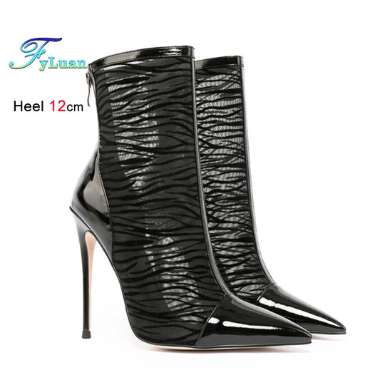 Black Mesh Pointy Toe Ankle Boots