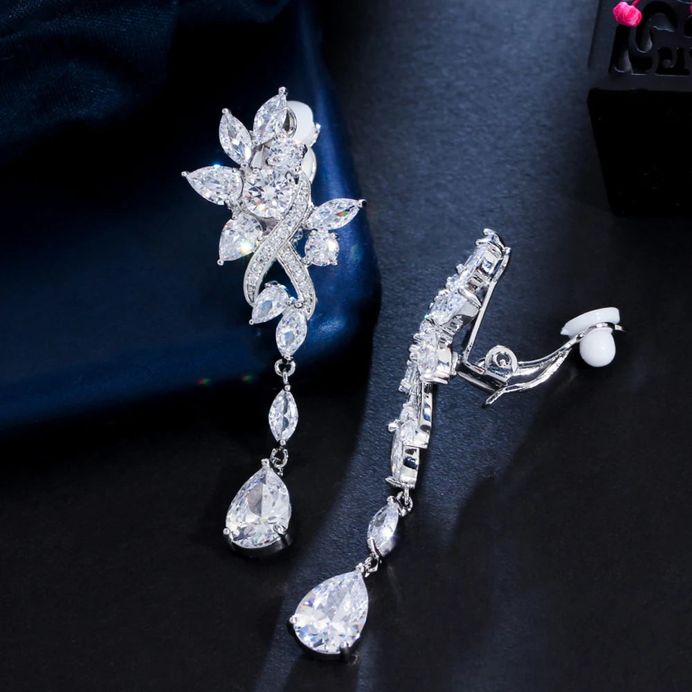 Flower Cubic Zirconia Clip-On Earrings