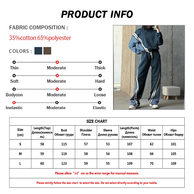 Oymimi Casual Blue Patchwork Sets For Women 2 Pieces O-Neck Long Sleeve Blouse And Drawstring Straight Sweatpants Set Streetwear