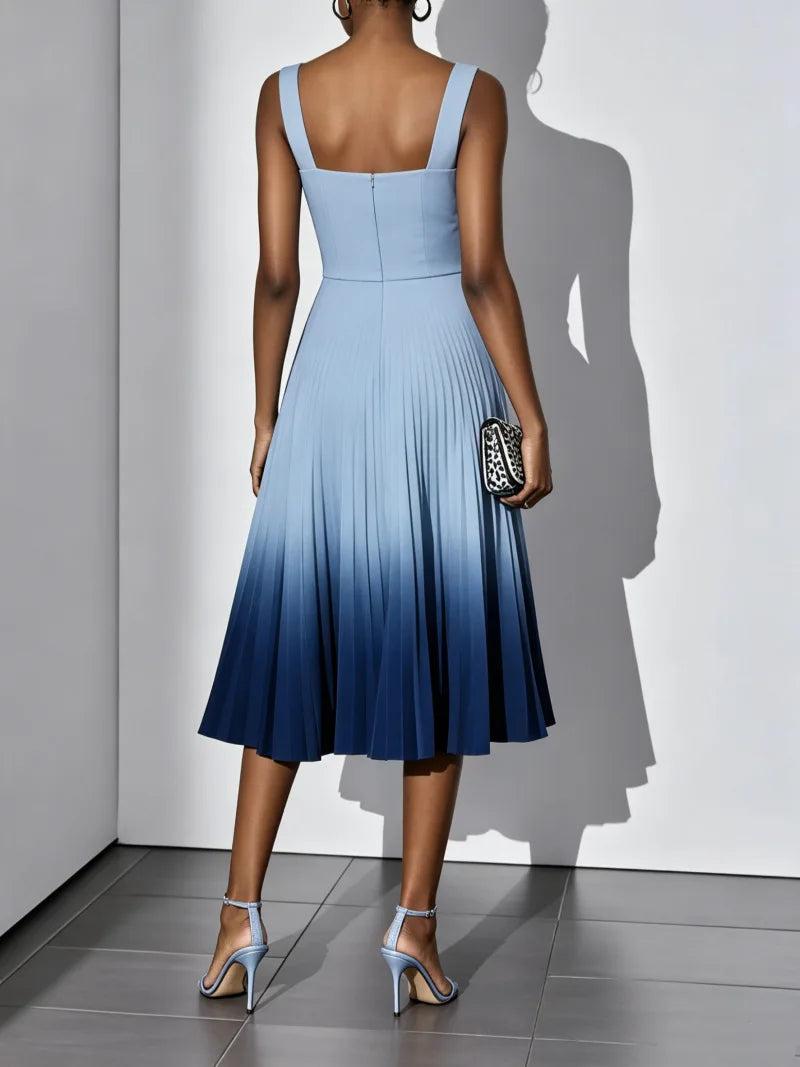 Sleeveless Gradient Print A Line Pleated Midi Dress for Women