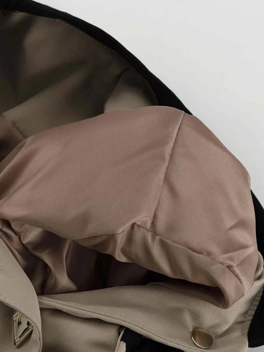 Oymimi Fashion Black Patchwork Two Piece Set For Women Casual Long Sleeve Button Pockets Crop Shirts + High Waist Mini Skirt Set