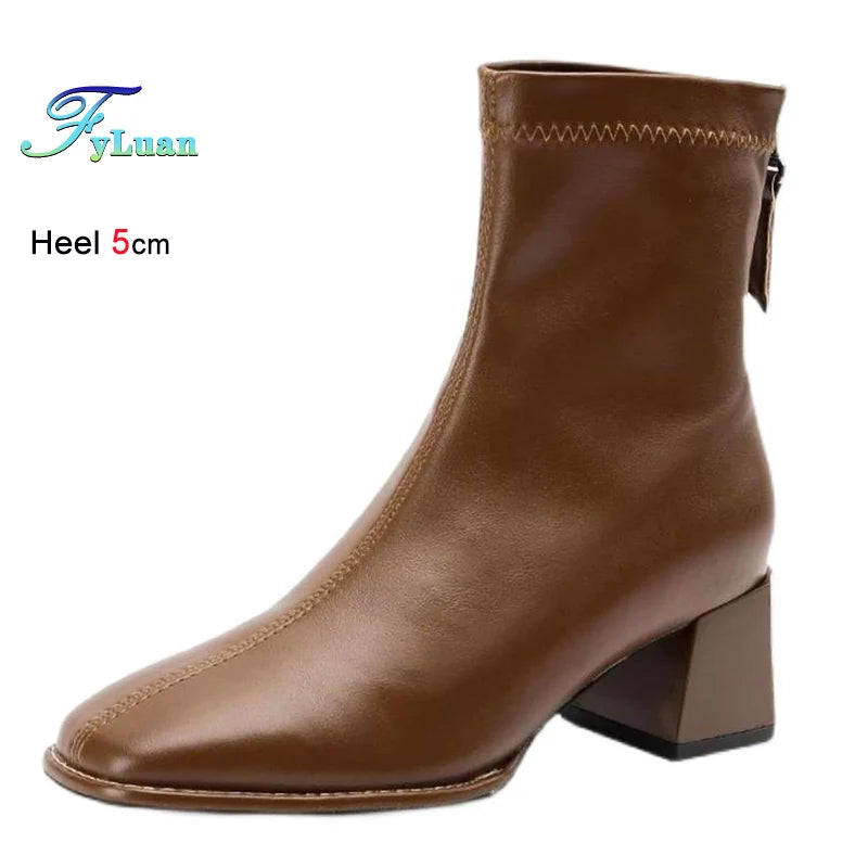 Square Toe Block Heel Ankle Boots