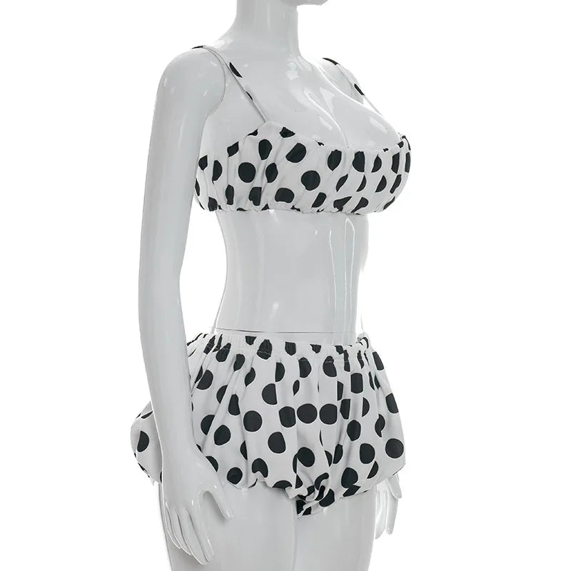 Polka Dot Spaghetti Strap Crop Top and Shorts Two Piece Set for Women