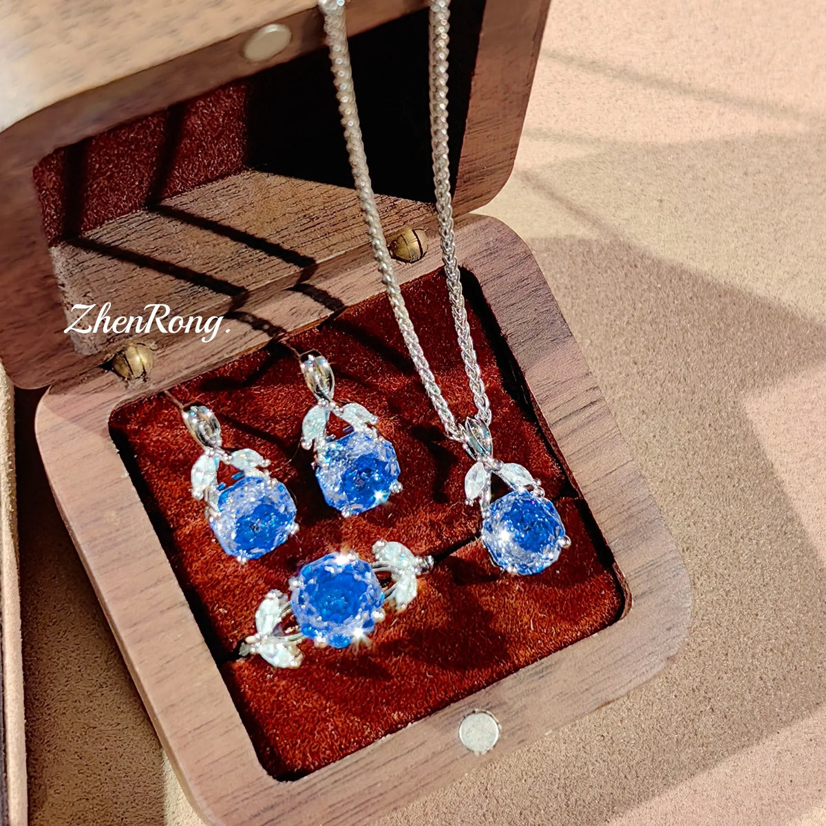 Rose Flower Cubic Zirconia Pendant Jewelry Set for Women