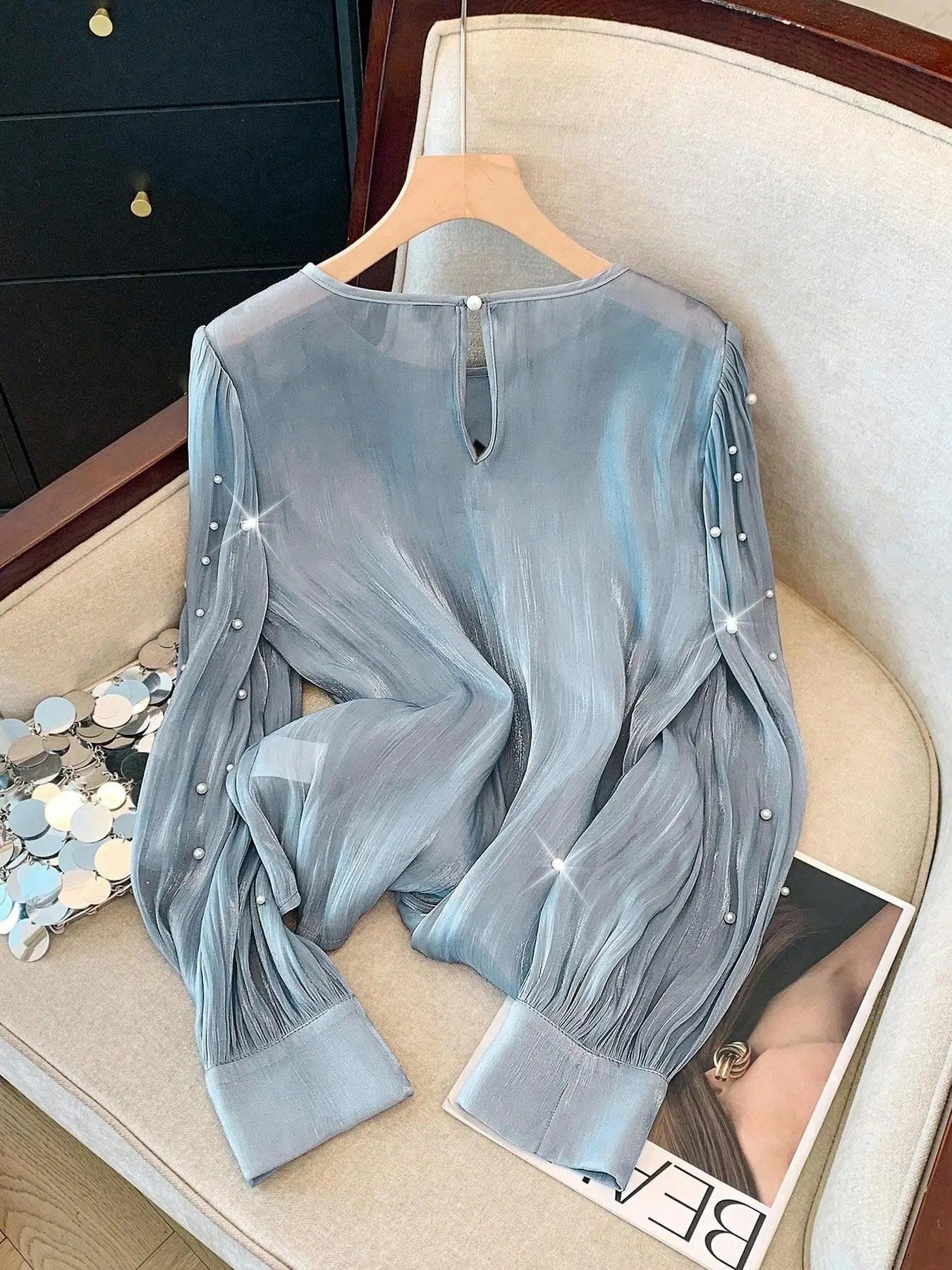 【Plus Size】 Round Neck Top, Plus Elegant Fashion Casual Long Sleeve Top for Daily Outdoor Wear, Women Plus Clothing for All Seas