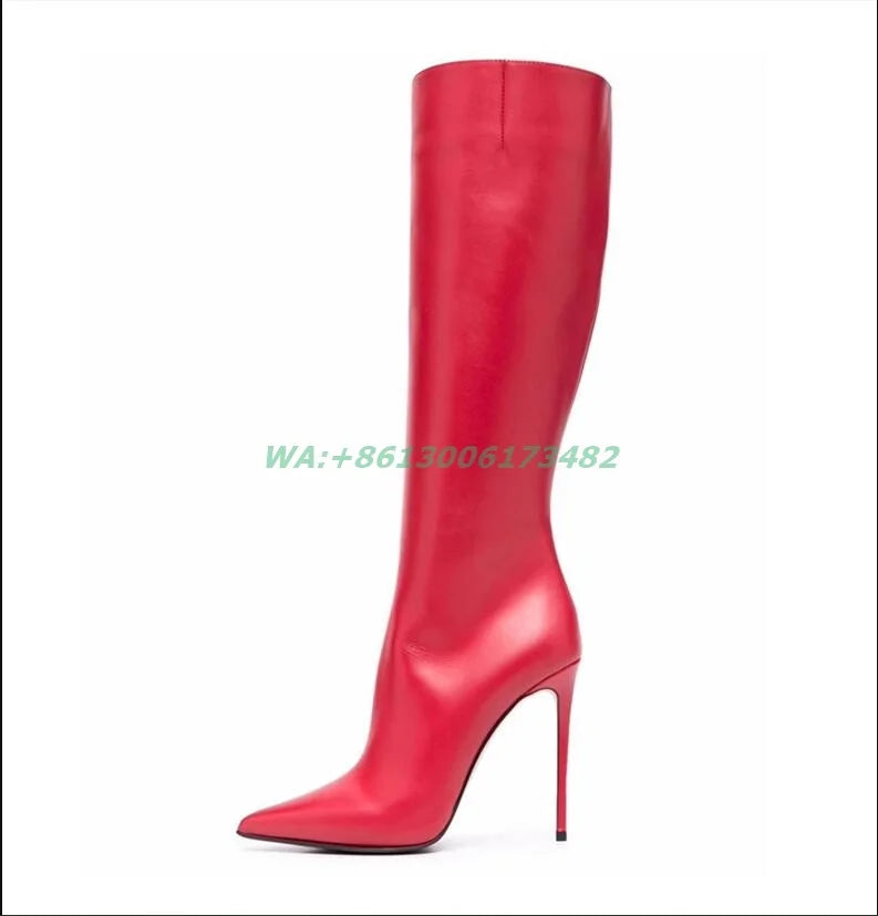Sexy Lady Pointed Toe 12Cm High Heel Boots Women Knee High Pointy Stilettos Boots Plus Size Skinny Boots