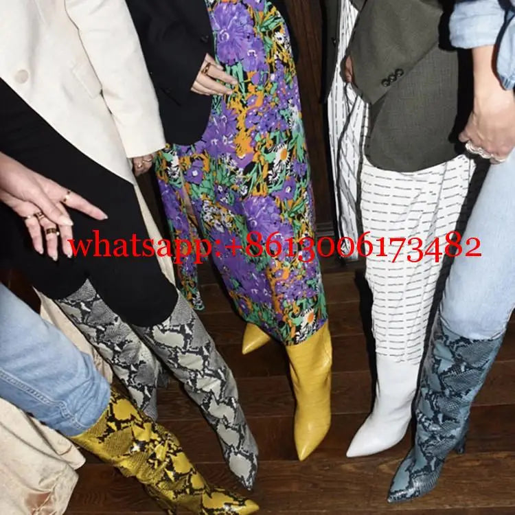 Pointed Toe Slip On Leather Knee High Boots for Women