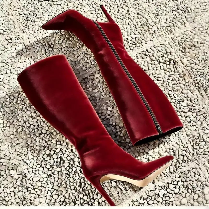 Sleek Suede Pointed Toe Side Zip Knee High Boots For Women