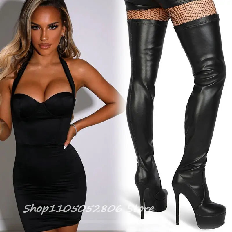 Colorful Graffiti Print Thigh High Platform Boots for Women