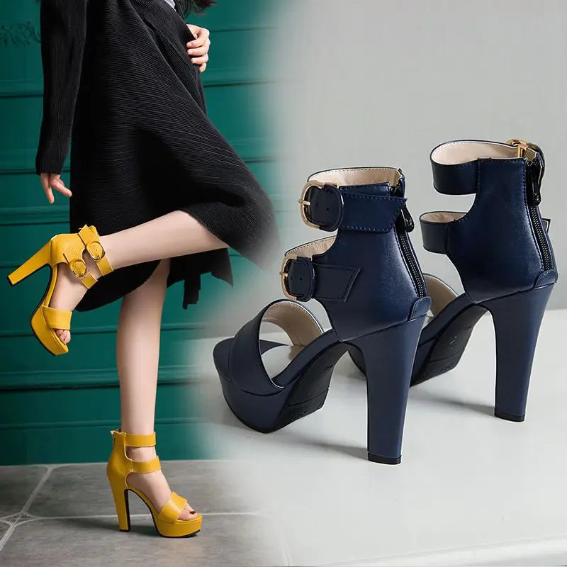 Chunky Platform Sandals with Zipper Buckles for Women