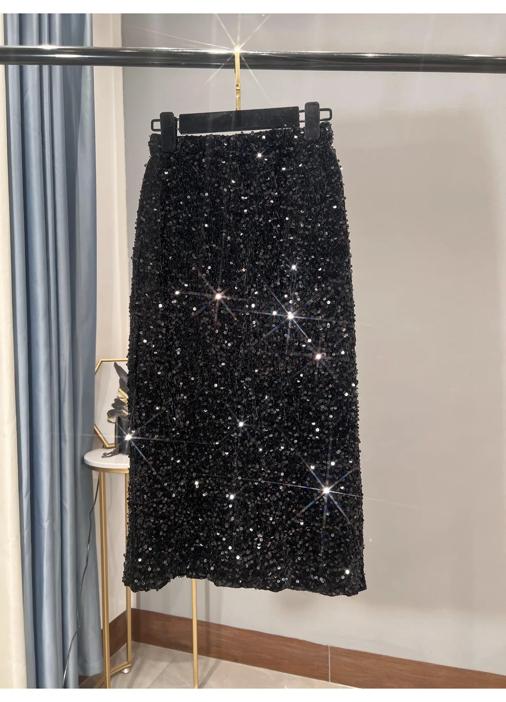 Blingbling New Autumn Winter All-match Mid-long Bodycon Skirt Colorful Sequins Elastic High Waist Slimming Lady Pencil Skirts