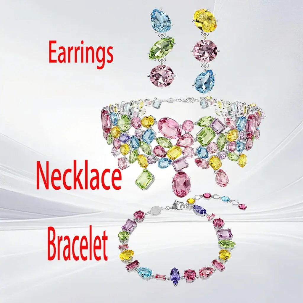 Gold Plated Mixed Cut Crystal Jewelry Set for Women