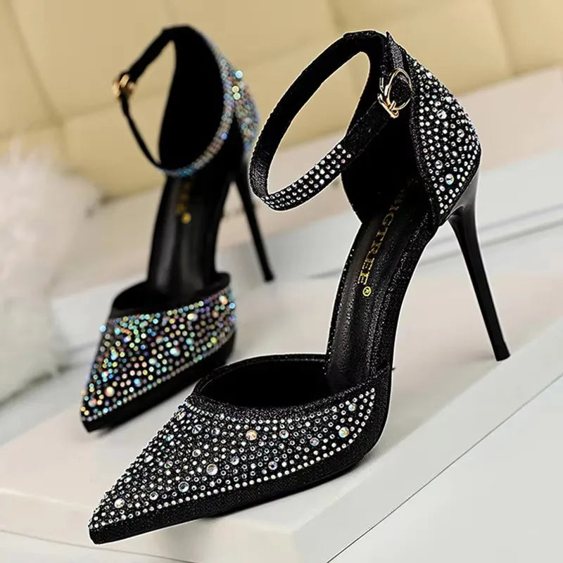 Shiny Rhinestone Stiletto High Heel Pumps for Women