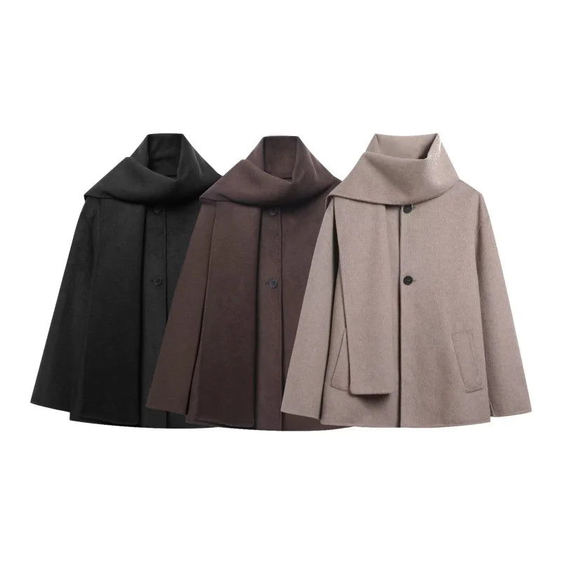 Classic Long Trench Coat With Detachable Scarf for Women
